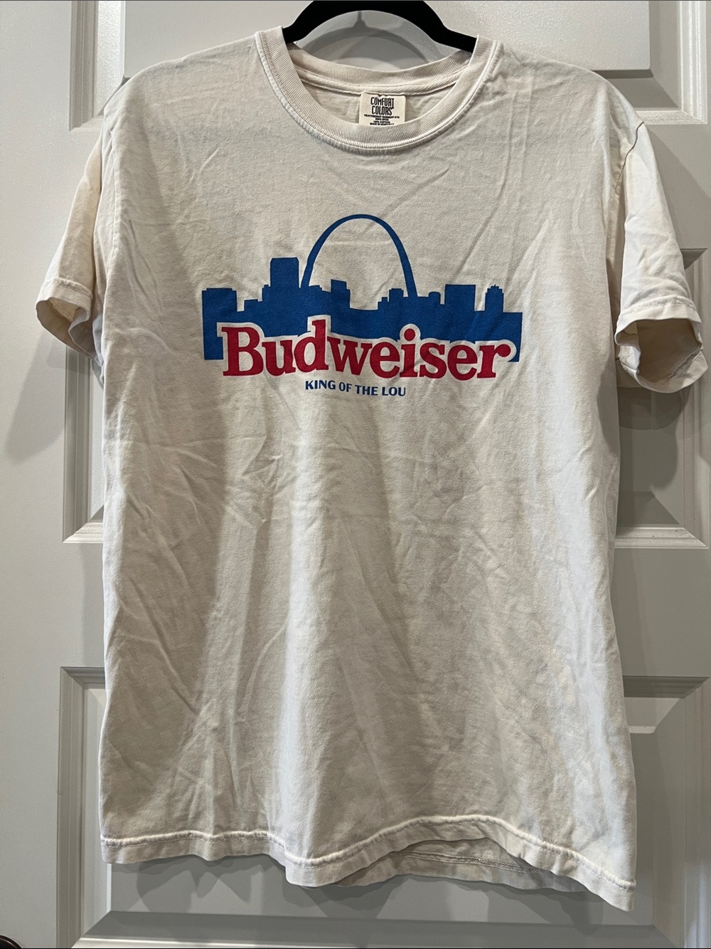 Budweiser Red & Blue Logo White Short Sleeve Tee Sz M